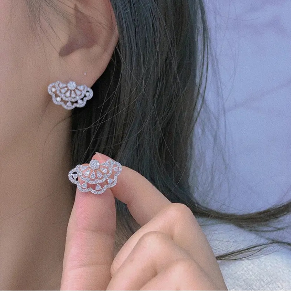 Elegant Chic Sparkling Fan Earrings Accessories Jewelry